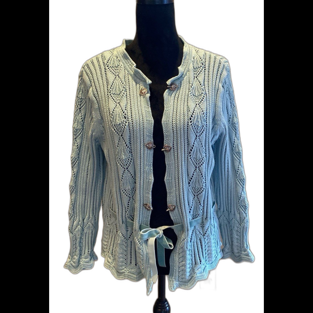 Heather B Sweater Cardigan Plus Size  XL measure as Large‎ Baby Blue Open Weave